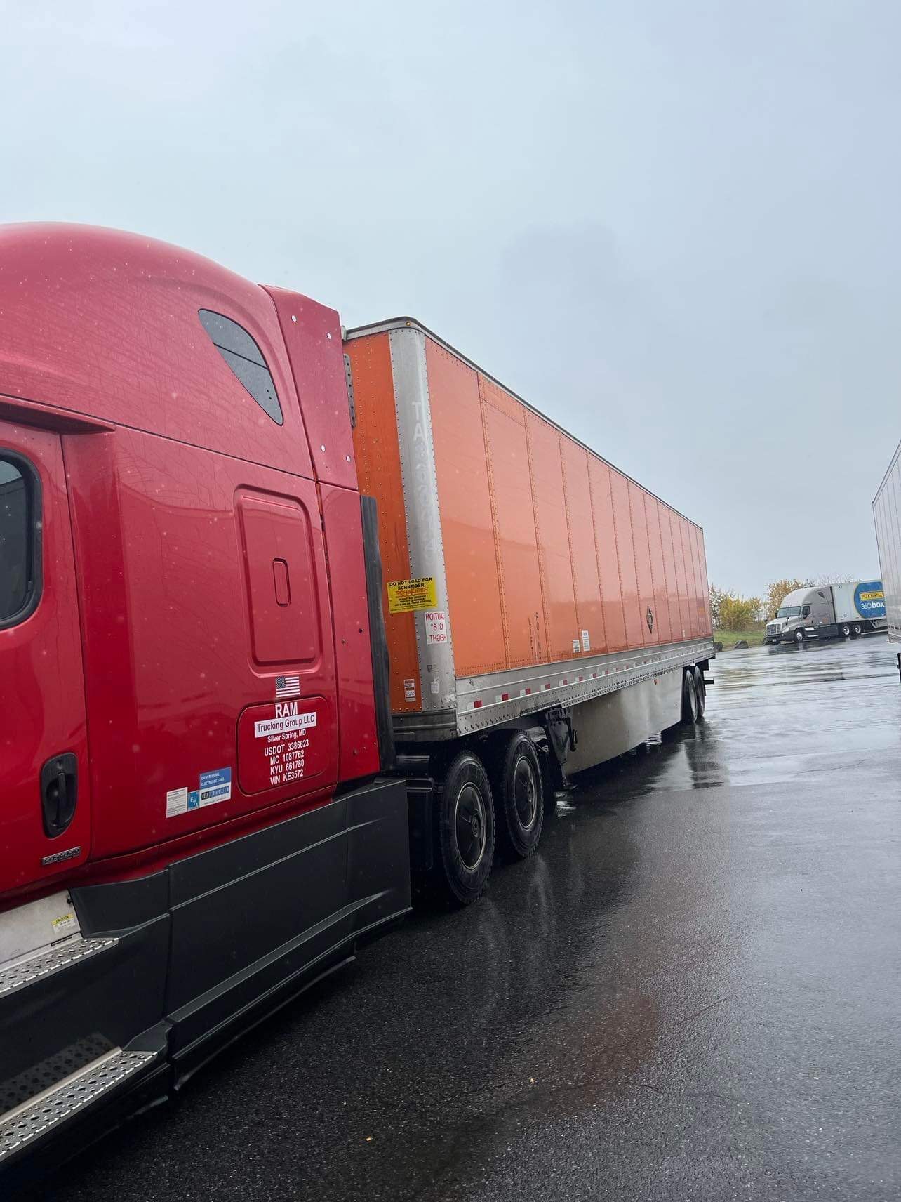 Aerial view of trucks at distribution center