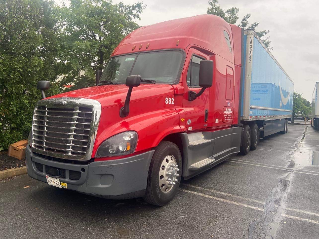 Truck near warehouse
