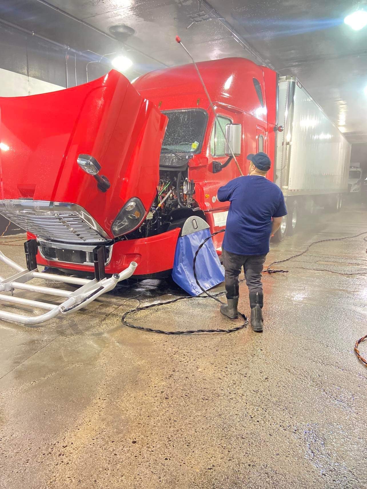 Truck being maintained
